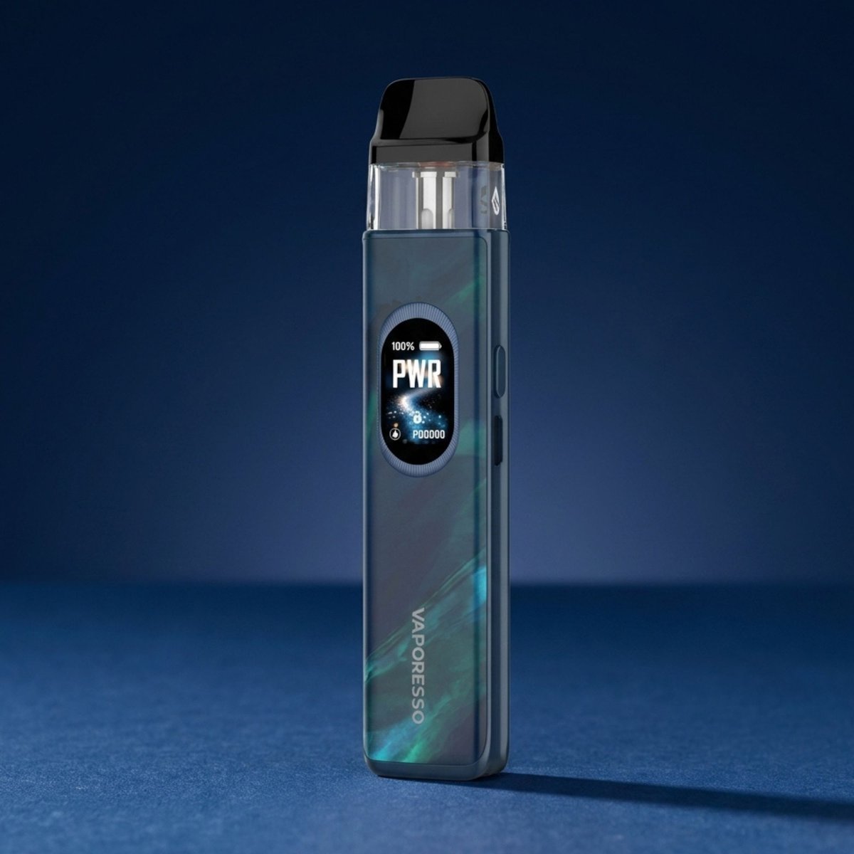 Vape pod kit product photography blue background
