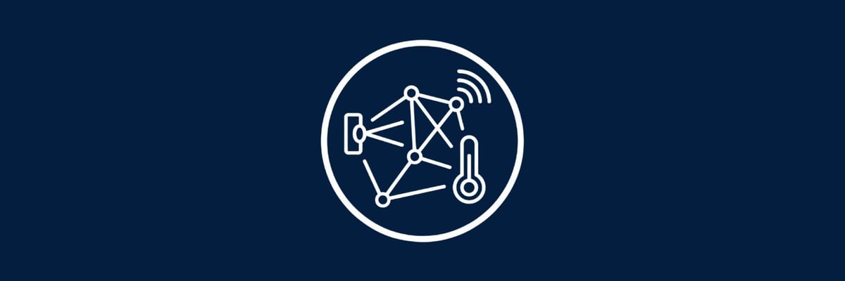 Blue and white graphic of a smart smoke alarm.