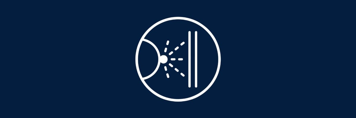 Blue and white graphic of how an ionisation smoke alarm detects smoke.