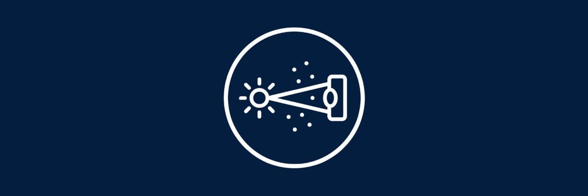 Blue and white graphic of how a optical smoke alarm sensor works.